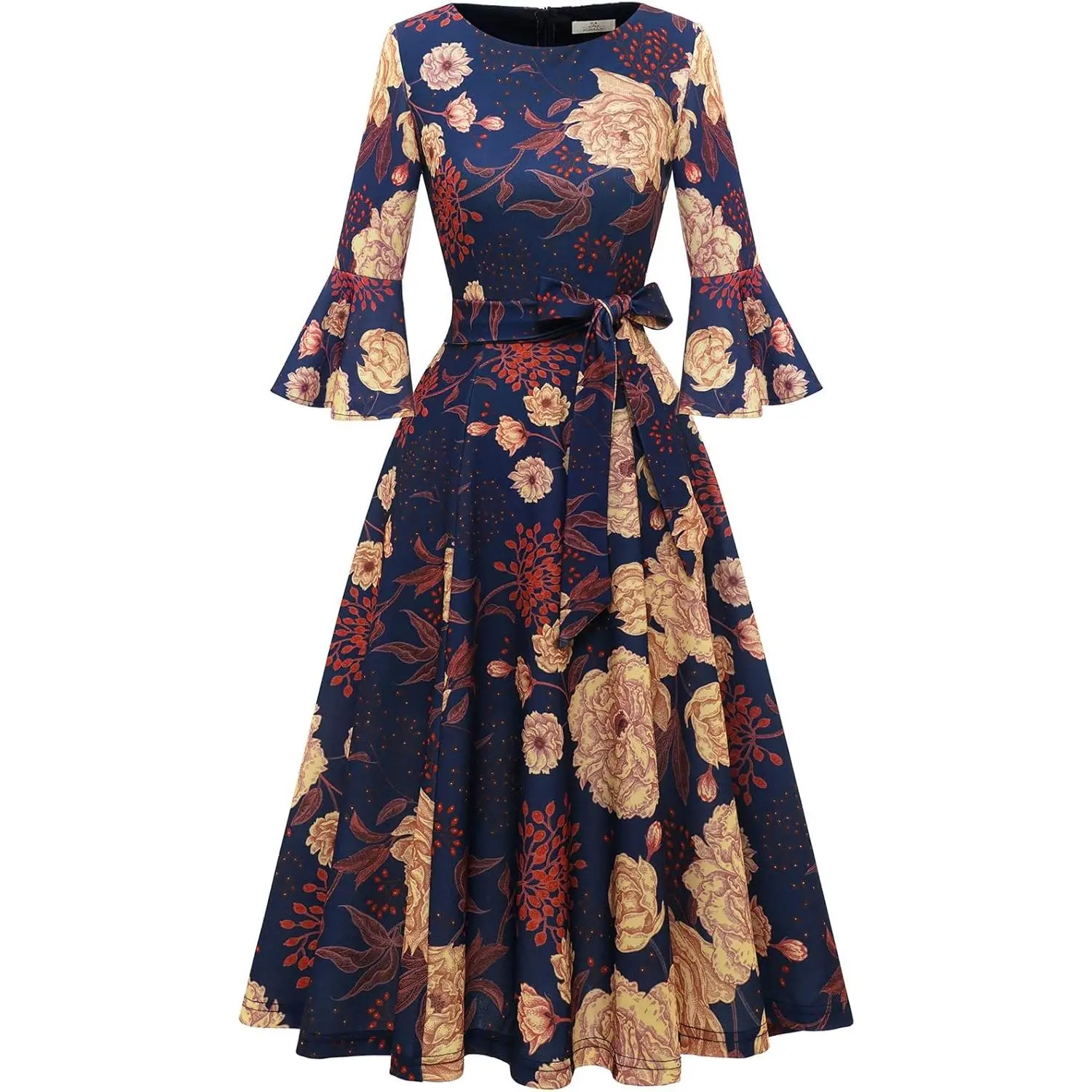 Women's Church Dresses Modest Bell Sleeve Wedding Guest Cocktail Tea Party Vintage Evening DressGift