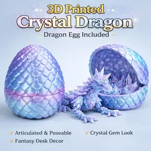 3D Printed Multi-Color Crystal Dragon Gemstone Dragon Egg,  3d Printed Dragon Egg, Jointed Desktop Model Figurine Toy, Decoration, Easter Christmas Halloween Birthday Gift