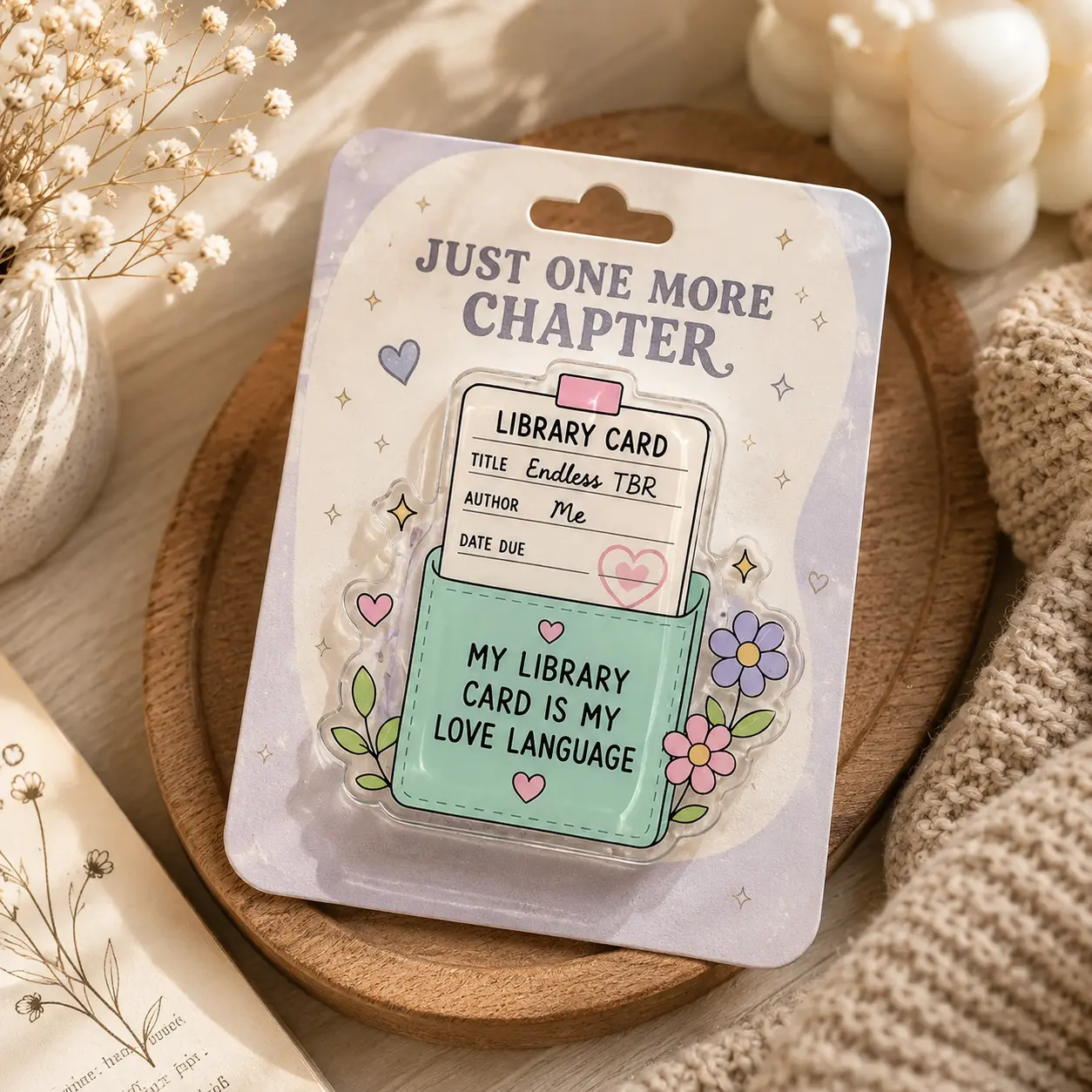 Pastel Library Card MagSafe Phone Grip, Book Lover Phone Holder Stand, Cute Reader Kindle Grip, Cozy Bookish Gift, Just One More Chapter