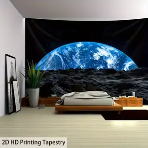 Large Planet View Wall Hanging Tapestry, Polyester Backdrop for Living Room Bedroom Office Party Decor, No Installation Required