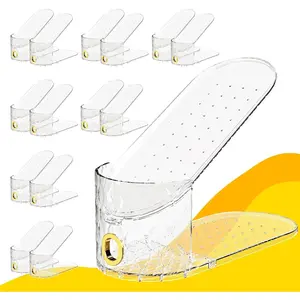 Shoe Slots Organizer 15 Pack Adjustable Shoe Stacker for Closet Storage Clear Double Layer Space Saver Durable and Stackable Shoe Holder for Sneakers Heels and Flat