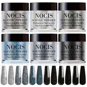 10g 6 Acrylic Powder Set, Professional Nail Art Powder with High Pigmented, Long-Lasting, Non-toxic, Superfine Powder for French Manicure, Nail Extension, DIY Nail Supplies for Salon & Home