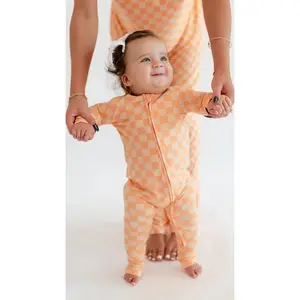 Infant Romper in Orange Checkered