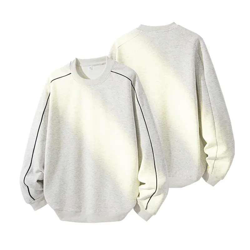 Men's Heather Gray Basic Sweatshirt, Classic Round Crew Neck, Raglan Long Sleeve With Contrast Thin Stitch Line Detail, Ribbed Cuffs And Straight Hem, Soft Moderate Thickness Knit Fabric Casual Top For Street, Daily And Office Outfits