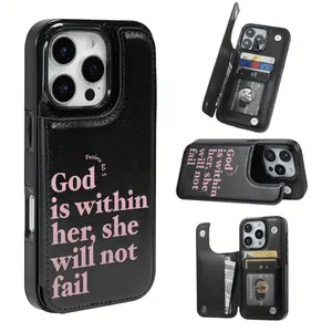 God is Faith Inspirational Christian Pattern Design Leather Card Holder Phone Case,for iPhone 17 Pro Max Phone Case 17 Air 16 15 Plus 14 13 12 , Samsung Galaxy S25 ULTRA FE Plus S22 S23 FE S24 Plus