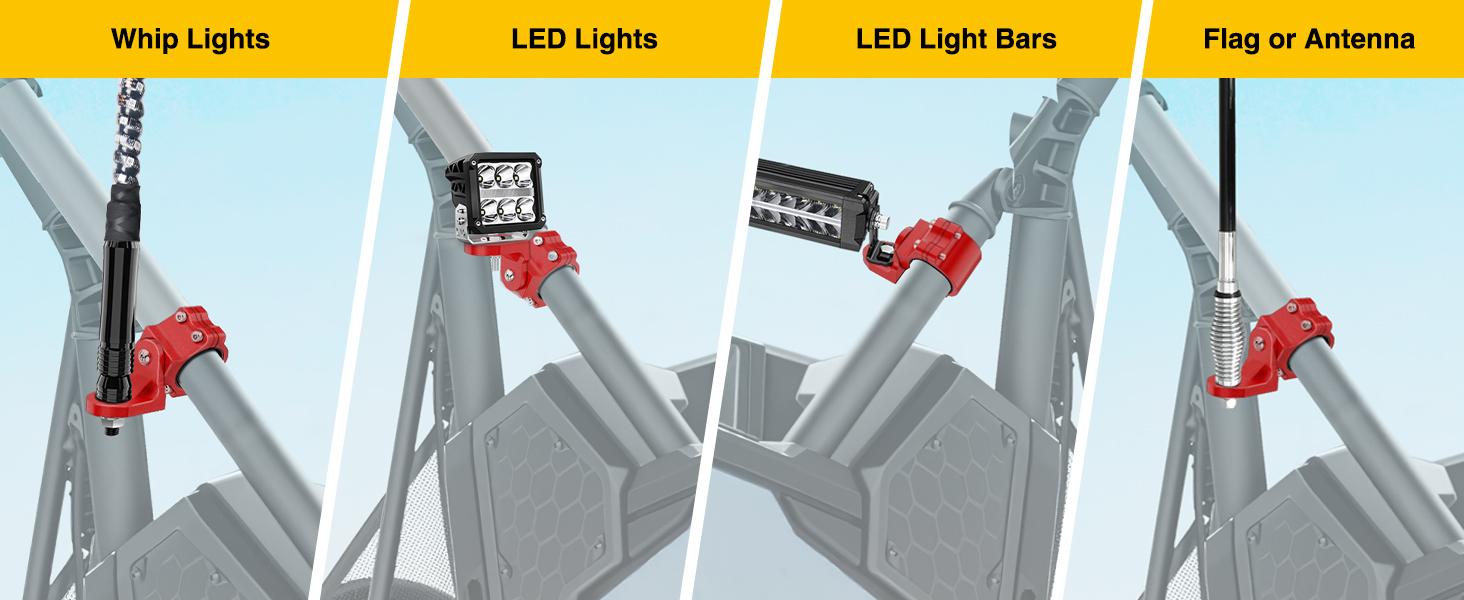 Nilight UTV Flag Antenna Mount Whip Light Mounting Bracket Red Adjustable Heavy Duty for 1.5" to 1.75" and 1.75" to 2" for Polaris RZR Ranger Can Am Maverick X3 Talon