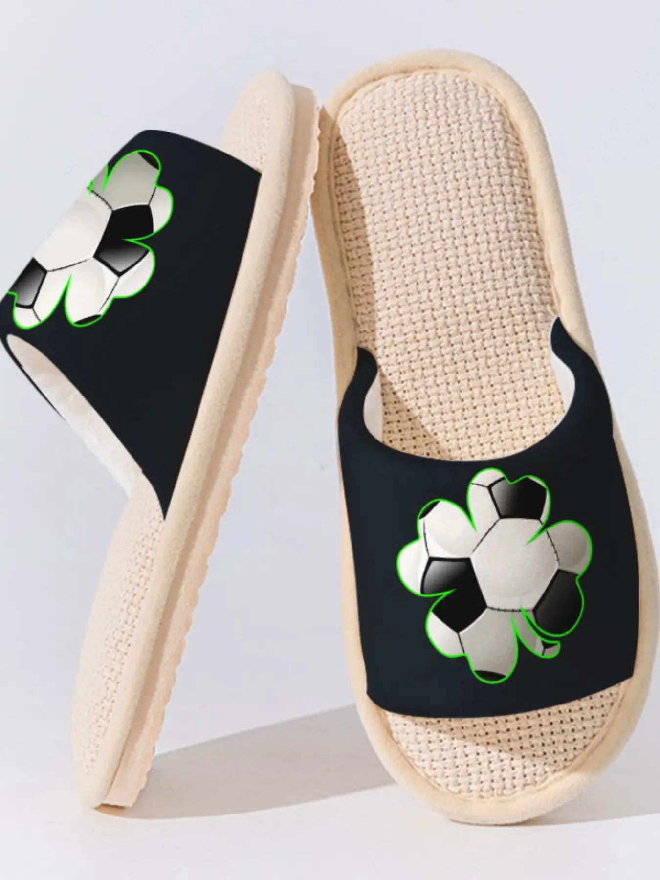 Lucky Charm Linen Slippers, Sporty Cool Style, Breathable Anti-Slip Sole, Bedroom Living Room Daily Wear, Asymmetrical Design