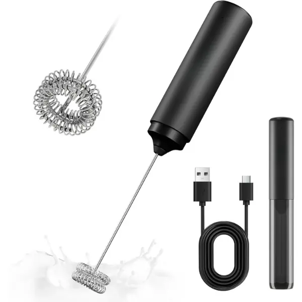 Rechargeable Milk Frother Handheld, 2-IN-1 Dual Spring Whisk Electric Frother Wand for Cappuccino Latte Macchiato, Portable Drink Mixer for Coffee, Matcha, Hot Chocolate
