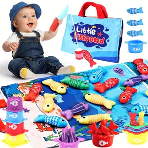Little Fishpond Cloth Fishing Toy Set Toddler Pretend Play For Toddlers- Safe Polyester Fiber Fish Game With Colorful Fish, Fishing Rods, And Storage Bag, Educational Fine Motor Skill Toy For Baby Toys