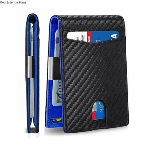 Men’s Slim Carbon Fiber Pattern Bifold Wallet with Money Clip – RFID Blocking Credit Card Holder Minimalist Thin Pocket Wallet with Multiple Card Slots for Daily Use and Travel Blocking Wallet with Clip