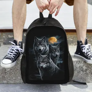 Men Women Howling Wolf Moon Backpack, Lightweight Water-Resistant 600D Oxford Cloth Bag for Daily, Travel & Sports