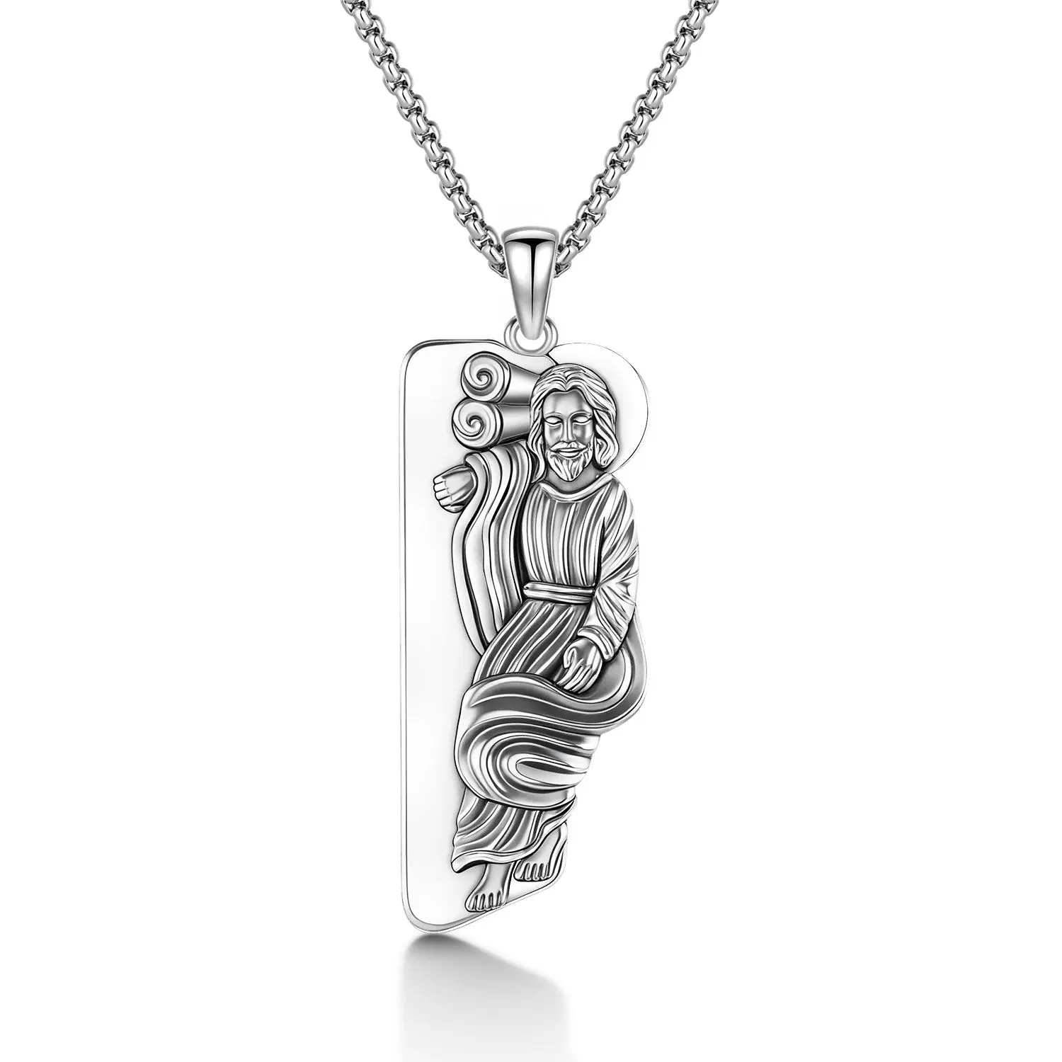 Sebina Sterling Silver Saint Joseph Medal Necklace - Religious Oval Pendant, Spiritual Wear, Catholic Faith Gift & Devotion Symbol Jewelry, Sterling Silv.