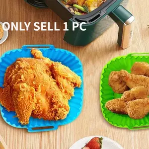 Reusable Silicone Air Fryer Mat, 21cm Square, Fits 4-7 Quart Air Fryers, Microwave Safe, Easy Clean, Non-Stick, Healthy Cooking