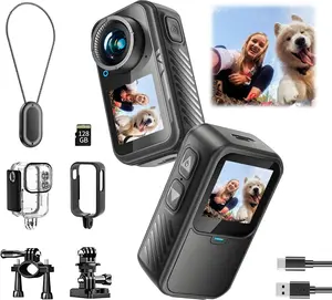 4K 60FPS 30MP WiFi Action Camera 4K with Dual Touch Screens, 128G Thumb POV Portable Body Cam Wearable Video Recorder with EIS Ultra HD 100FT Waterproof Underwater Camera Remote Control 5X Zoom Support, Ideal Gift for Girls, Boys Teenagers, and Beginners