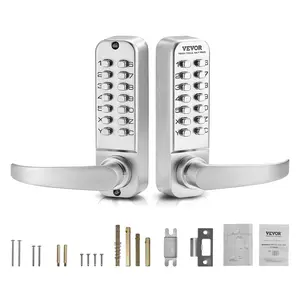 VEVOR Mechanical Keyless Entry Door Lock, 14 Key Mechanical Door Lock, Mechanical Keypad Door Lock with Handle, Double-Sided Stainless Steel Waterproof Keyless Gate Lock, for Home Office Yard, Sliver