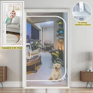 Self-Adhesive Reusable U-Shaped Zipper Mesh Door, Invisible Mosquito Net, Pet-Friendly, Washable, Bug Barrier, Tool-Free Installation