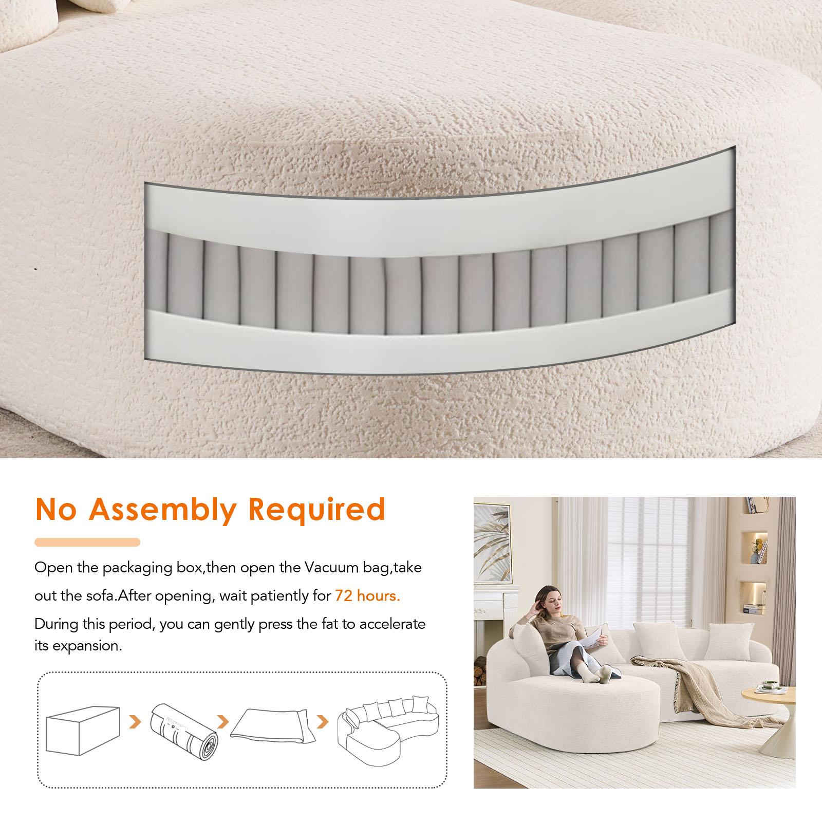 Curved Chaise L-Shape Sectional Sofa, Compression Sponge Modular Chenille Couch, No Assembly Required, 30D High-Density for Living Room, Bedroom, Apartment & Lounge