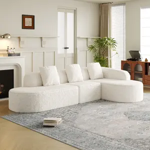 111.8 Inch Curved L-Shaped Sectional Sofa, Modular Corner Couch with Lychee-Textured Velvet-Like Polyester Fabric, High Back with 3 Throw Pillows, Modern Spacious Sofa for Living Room, Apartment