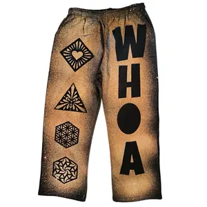 Black Acid Wash Bleach Custom Made Sweatpants with Unique Stencil Design Handmade to Order San Diego Origin Personalized Outerwear