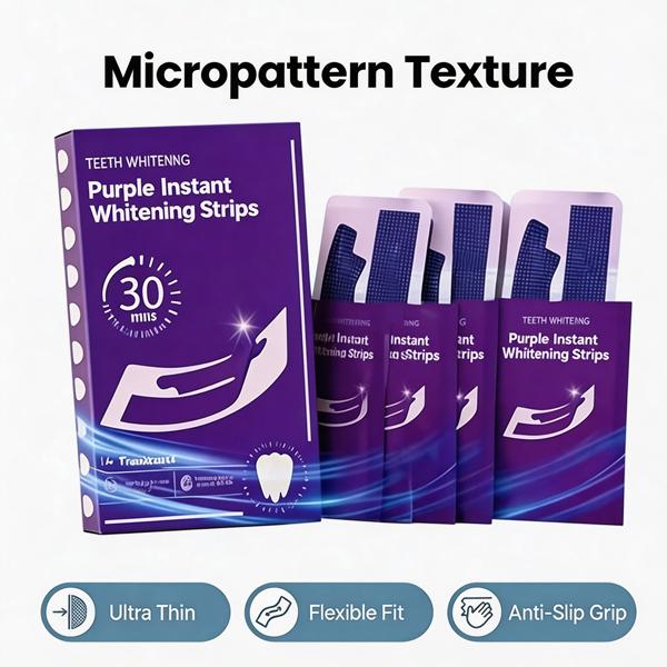 Purple Teeth Whitening Strips - 14/28 Whitening Sessions - Safe for Enamel - Non Sensitive Teeth Whitening - Peroxide-Free Whitening Strips, 14-day treatment (14 Packets - 2 Strips per pack) - Non-Slip, Dry Strip Technology