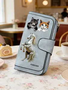 1pc cats and horse Women'S Long Wallet, Multi-Functional Wallet, Portable Snap Closure Coin Purse, Birthday Gift and Daily Commute for fashion lovers, Playful Design, Perfect Holiday Gift, Perfect for Outdoor, Travel, and Family Use3.27PYT-5