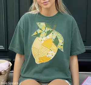 Comfort Colors PRINTED Faux Quilted Patchwork Lemon TShirt, Vintage Quilt Lemon, Lemon Floral Graphic Tee, Coquette Lemon Shirt, Summer T-shirt