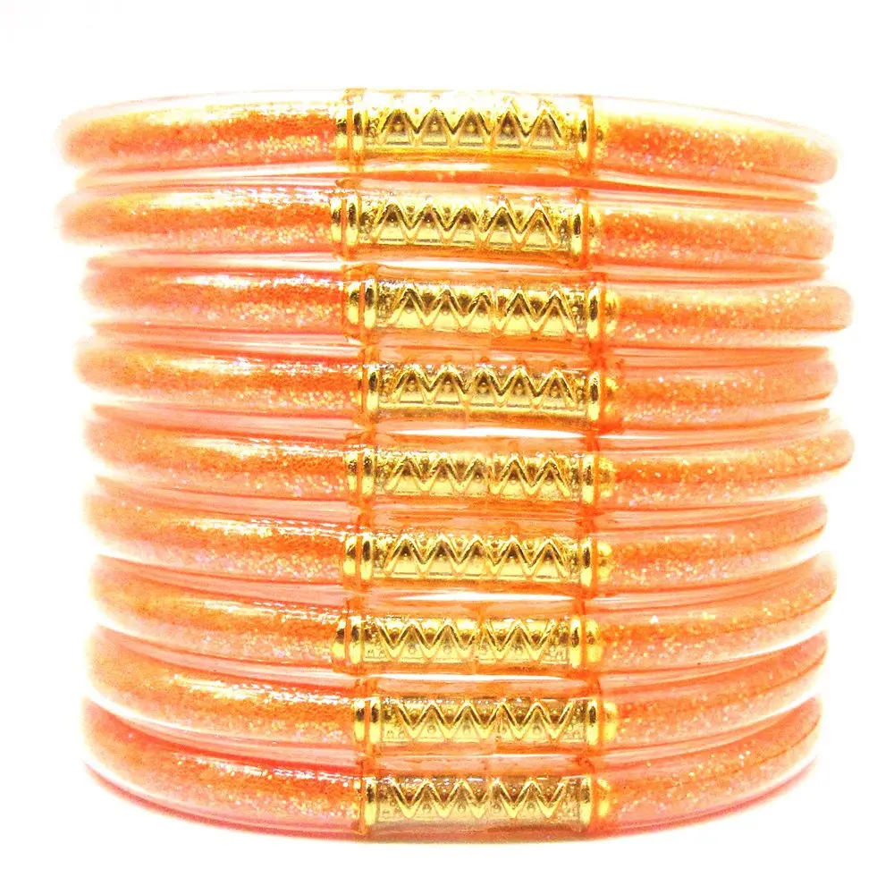 9 colors of cow ring stamping bracelet, glitter and jelly bracelet set, 9 pieces of silicone gold filling bracelet, women's layered shiny bracelet, sparkling!