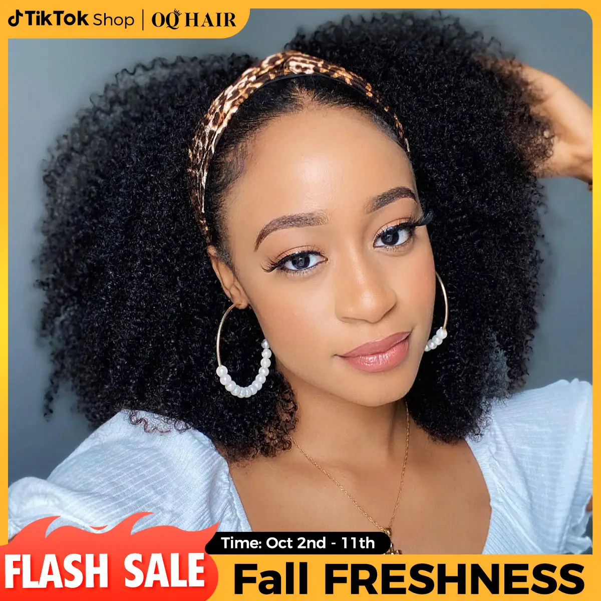 OQHAIR Afro Kinky Curly Headband Wig Human Hair Scarf Wig No Gel No Glue Full Machine Made Wig with Headband 180% Density #FallFreshness