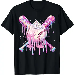 Baseball Drip For Men Girls Ice Cream  Baseball Bats T-Shirt Graphic tees