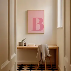 Blush Pink Letter B Wall Art – Preppy Dorm or Teen Room Decor – Initial Poster – Unframed, 5 size, 8x12 to 27x40 inch