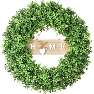 18'' Artificial Boxwood Wreaths with Home Sign Artificial Wreath Summer Wreath for Front Door Farmhouse Home Indoor