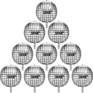 10 Pcs Disco Ball Balloons 22" 4D Foil Metallic Helium Balloons for 80s 90s Dance Party (Silver)