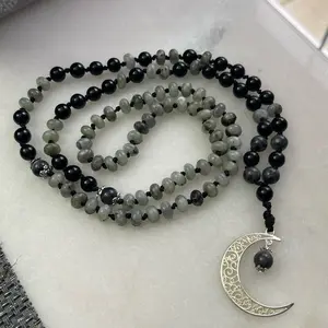 Black Obsidian Labradorite Mala Necklace