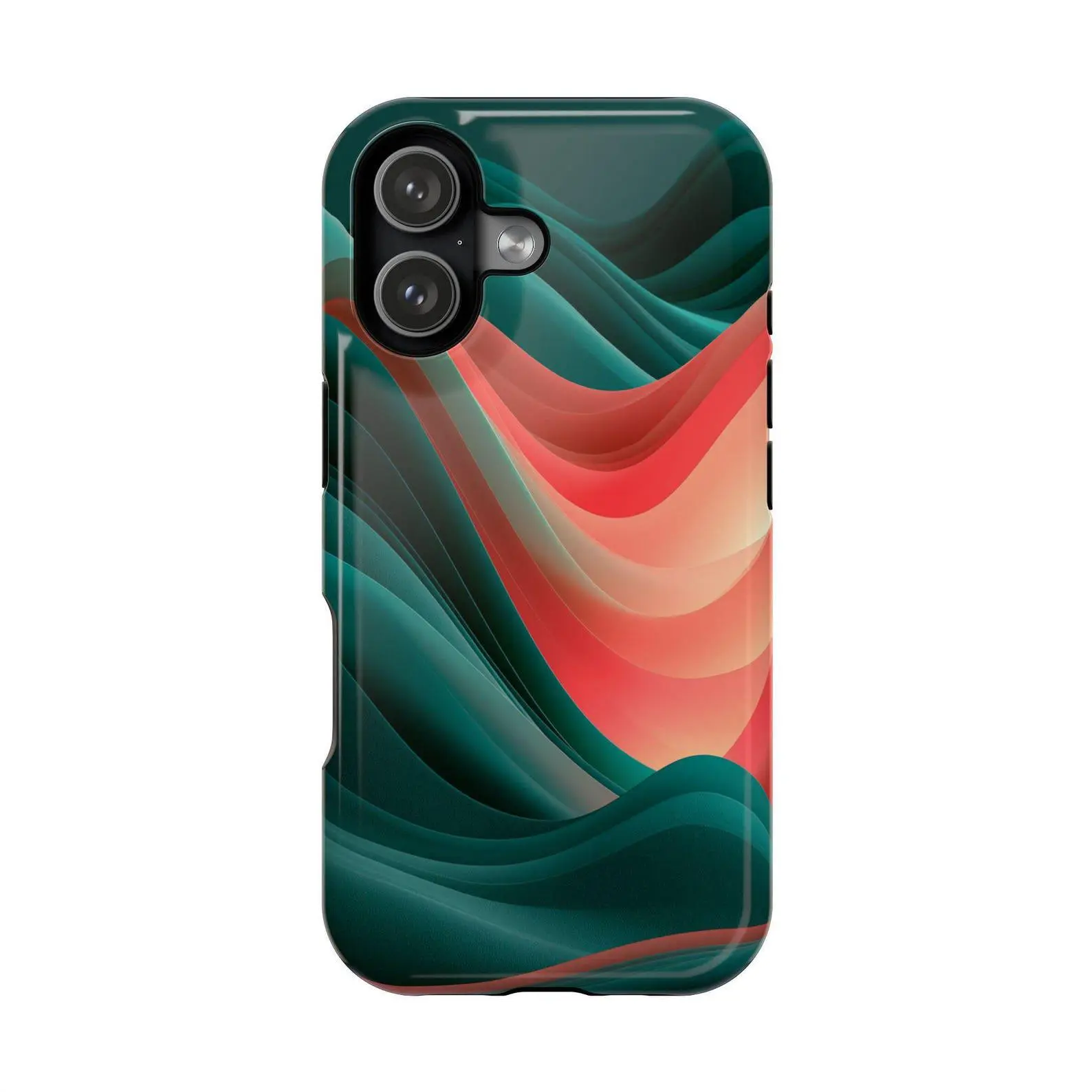 Teal  Coral Gradient Fluid Wave Phone Case: iPhone 17 17e 16 15 14 13 12 Pro Max Air | MagSafe Wireless Charging