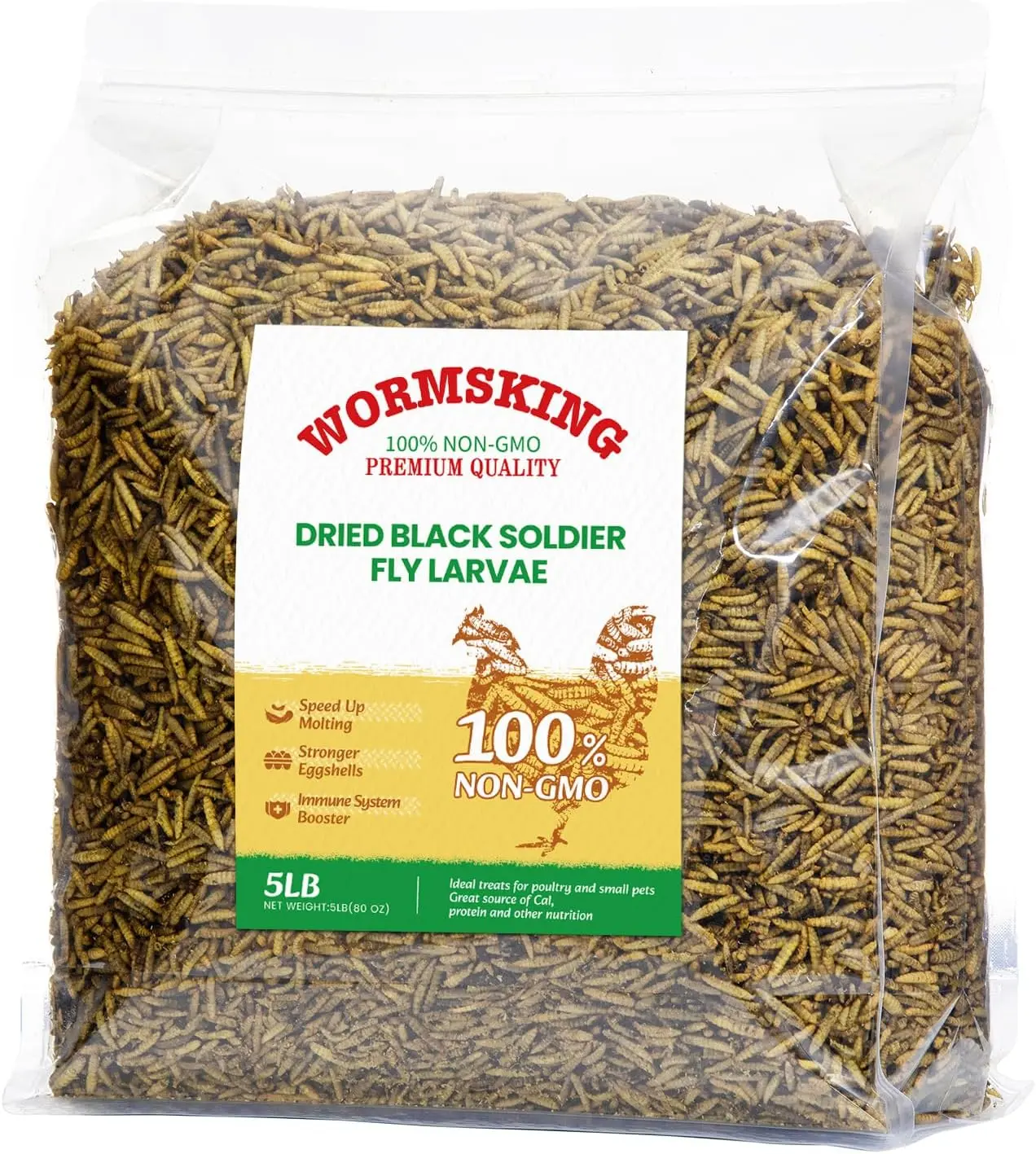 WORMSKING 5LB Dried Black Soldier Fly Larvae for Chickens | More Calcium Than Dried Mealworms, High Protein Poultry Treats, Duck Food, BSFL