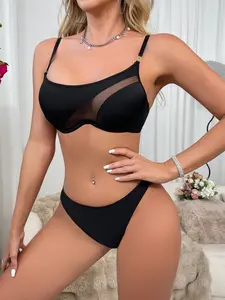 Elegant Women's W-Band Bra, Mesh Fabric & Smooth Material, High Support, Seamless Design, Comfortable Underwear