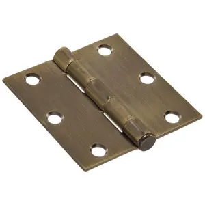 Hillman Group 851797 Carded - Square Full Mortise Hinges, Antique Brass - 3.5 in.