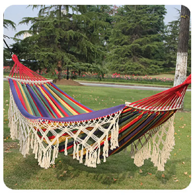 Outdoor Camping Hammock Swing for Adults, Anti-Rollover Single & Double Hammock Chair, Indoor Home Use, Double Layer Canvas, Anti-Slip Tassel Design, Ideal for Patio, Camping, Patio Outdoor Furniture, Patio Hanging Swing, Patio Swings Outdoor