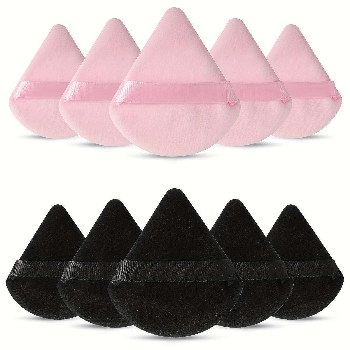 10-piece set of triangular soft sponge puffs, suitable for both dry and wet use, multi-functional set, available in pink and black, compatible with loose powder, foundation, blush, concealer, makeup application, and setting.