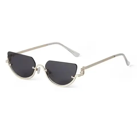 Retro Half-Frame Cat Eye Sunglasses for Women, 2026 Trendy Narrow Gold Semi-Rimless Y2K Feline Eye Eyeglass