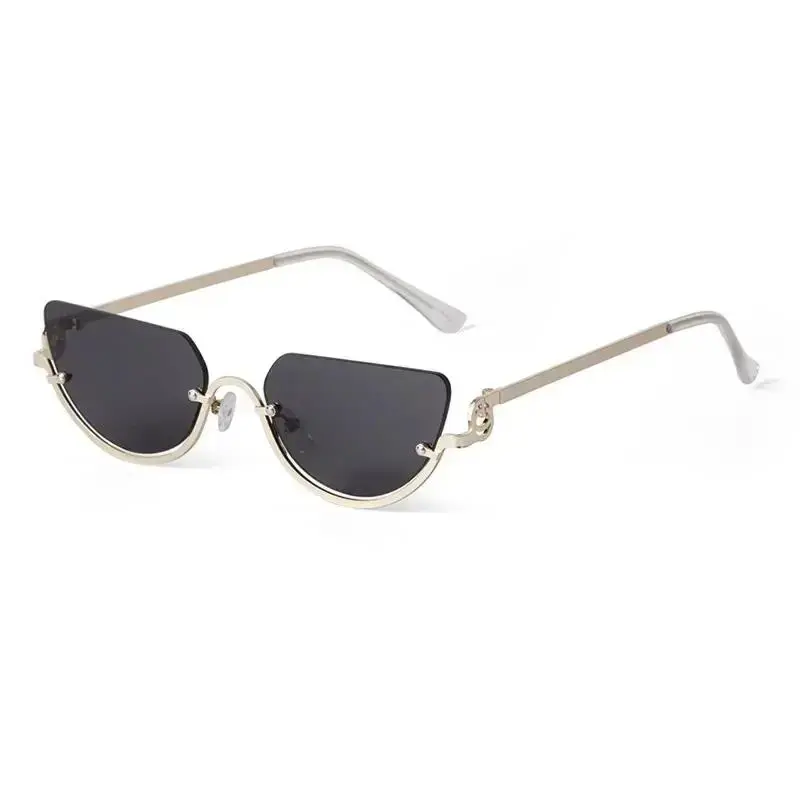 Retro Half-Frame Cat Eye Sunglasses for Women, 2026 Trendy Narrow Gold Semi-Rimless Y2K Feline Eye Eyeglass