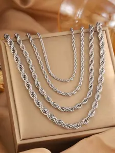 1pc Stainless Steel Twisted Rope Chain Necklace Suitable For Men And Women Daily Wear Minimalist Chain Necklace