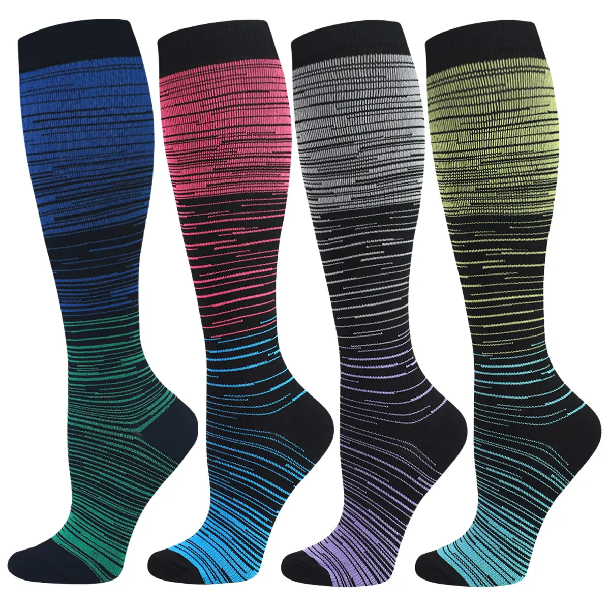 Compression Socks for Women and Men, 4 Pairs 15-20 mmHg Knee High Support Socks with Cool Knit Comfort and Arch Support for Work Shifts, Flights, Gym Training, Desk Jobs, Commuting and Errands