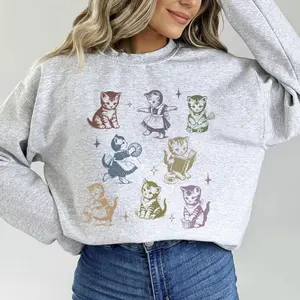 Vintage Cats Funny Unisex Sweatshirt Retro Cat Pattern Crazy Black Cat Owner Cotton