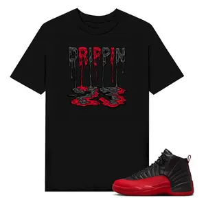 Shirt To Match AJ 12 Flu Game Sneaker Matching Tee, Jordan 12 Flu game Sneaker Tees Drippin 23 Sneakers, black red jordan shirt