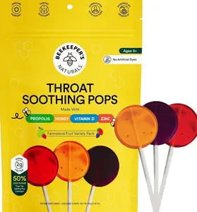 Kids Throat Soothing Lollipops by Beekeeper's Naturals - Doctor Formulated Immune Support, Vitamin D & Honey, Under 2g Sugar, Clean Ingredients,15 ct