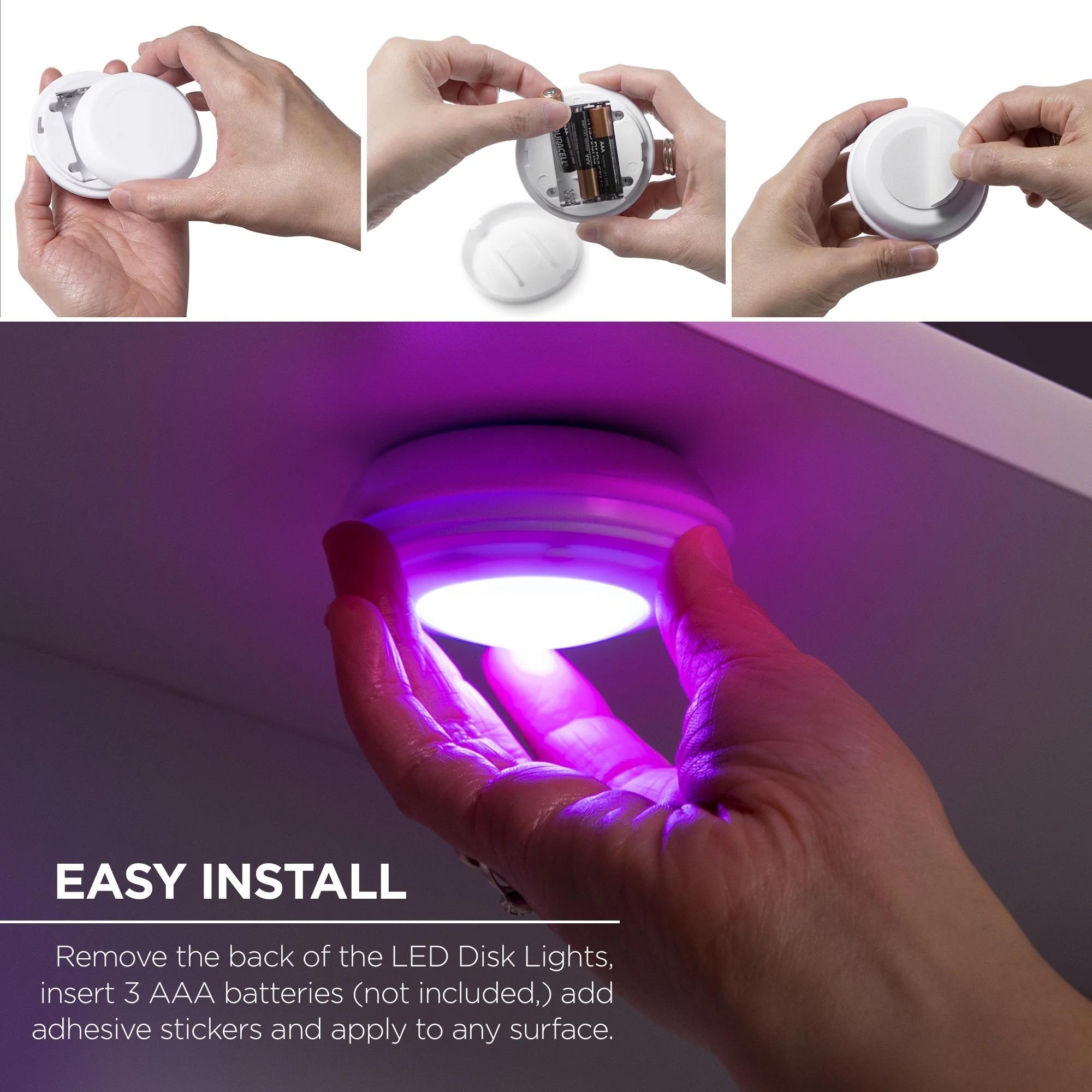 LED Puck Lights with Remote, 6 Pack Color Changing RGBW Stick-On Light, Battery Powered, Dimmable Under Cabinet Lighting with Timer & Memory, Wireless Push Lights for Kitchen & Closet