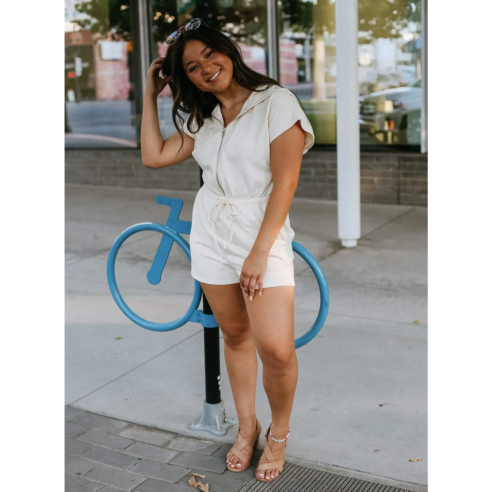 MUSCLE SLEEVE HOODIE ROMPER // IVORY