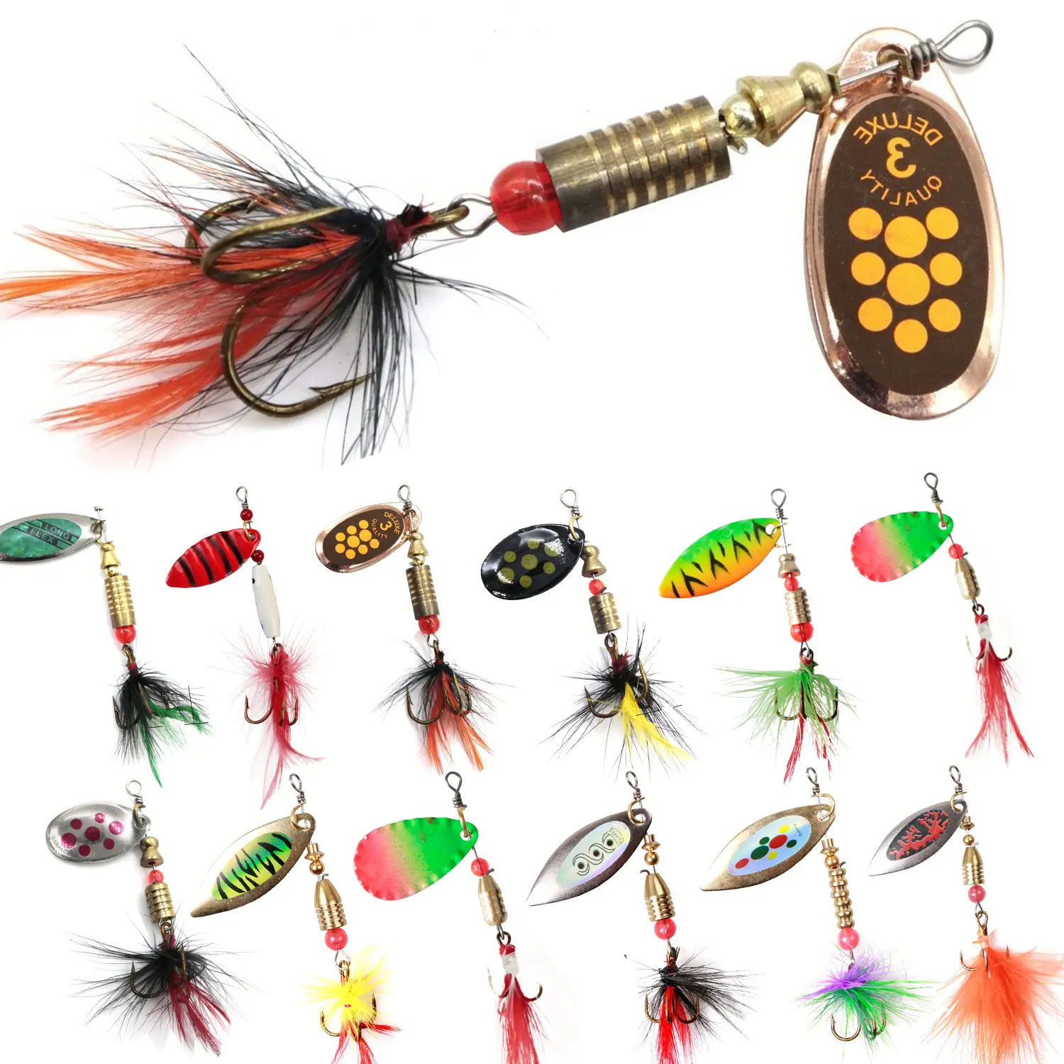 HADORAM 12-Piece Trout Spinners Set, Fishing Equipment Lures with Hand-Tied Fly Strikers & Rooster Tails for Salmon, Pike, Smallmouth Bass in Lakes, Rivers