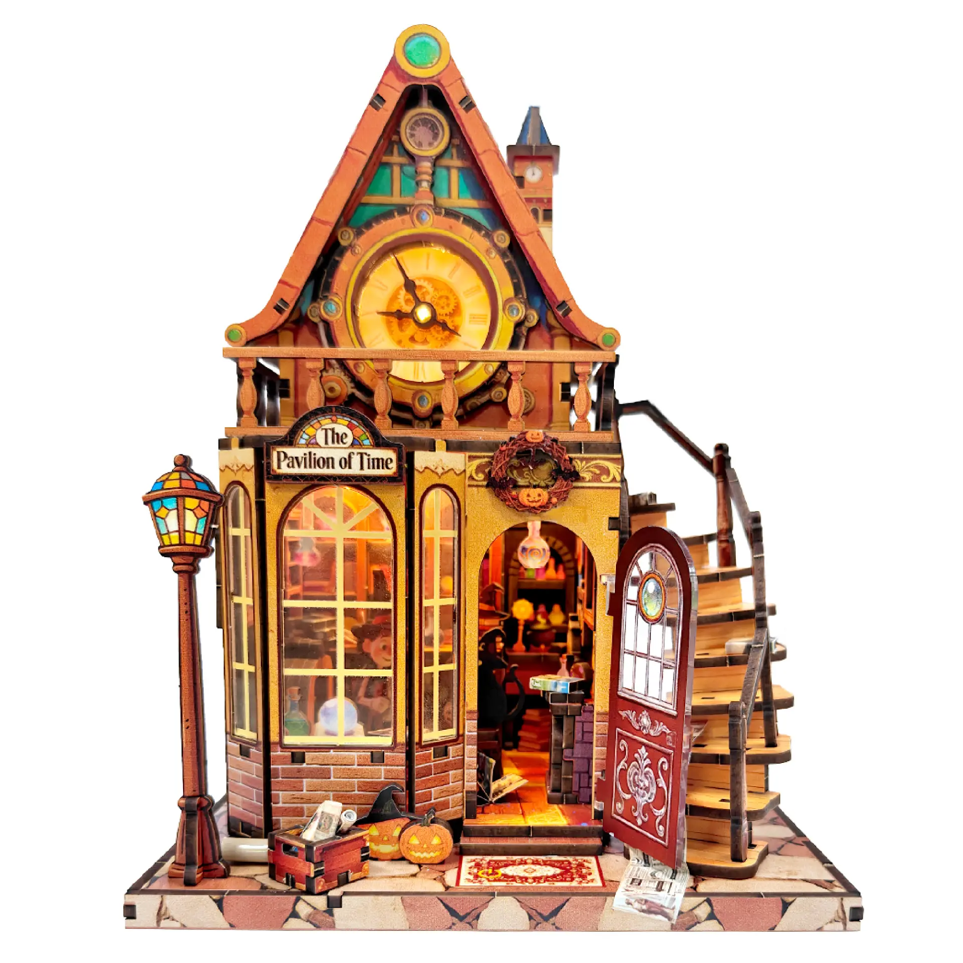 DIY Wooden Miniature House Kit with LED Light, 3D Puzzle Magic Clock Tower Dollhouse, 250 Pcs Handmade Model Building Set, Fantasy Room Decor, Creative Gift for Adults